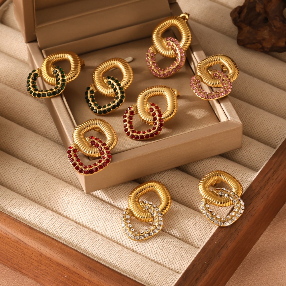 Trendy 18K Stainless Steel Zircon Earrings For Women Non-Fading Geometric Pattern Original Design Jewelry Accessories