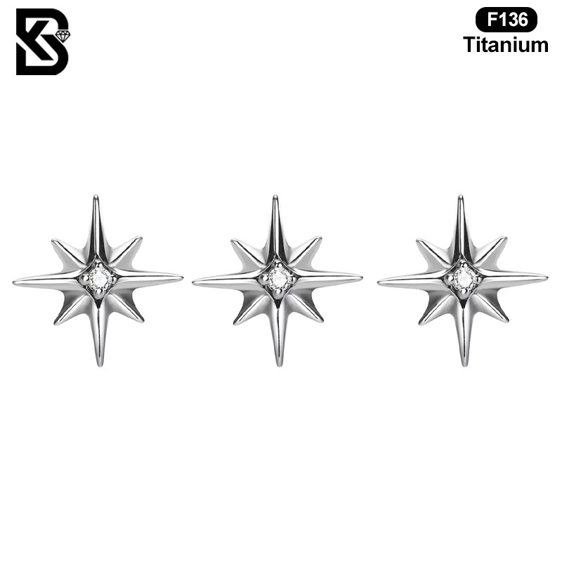 High-Quality Titanium Alloy Star-Shaped Zircon Piercing Jewelry Accessories Premium Quality Fashion Ear Clips Geometric Pattern Ear Cartilage Rings And Ear Studs