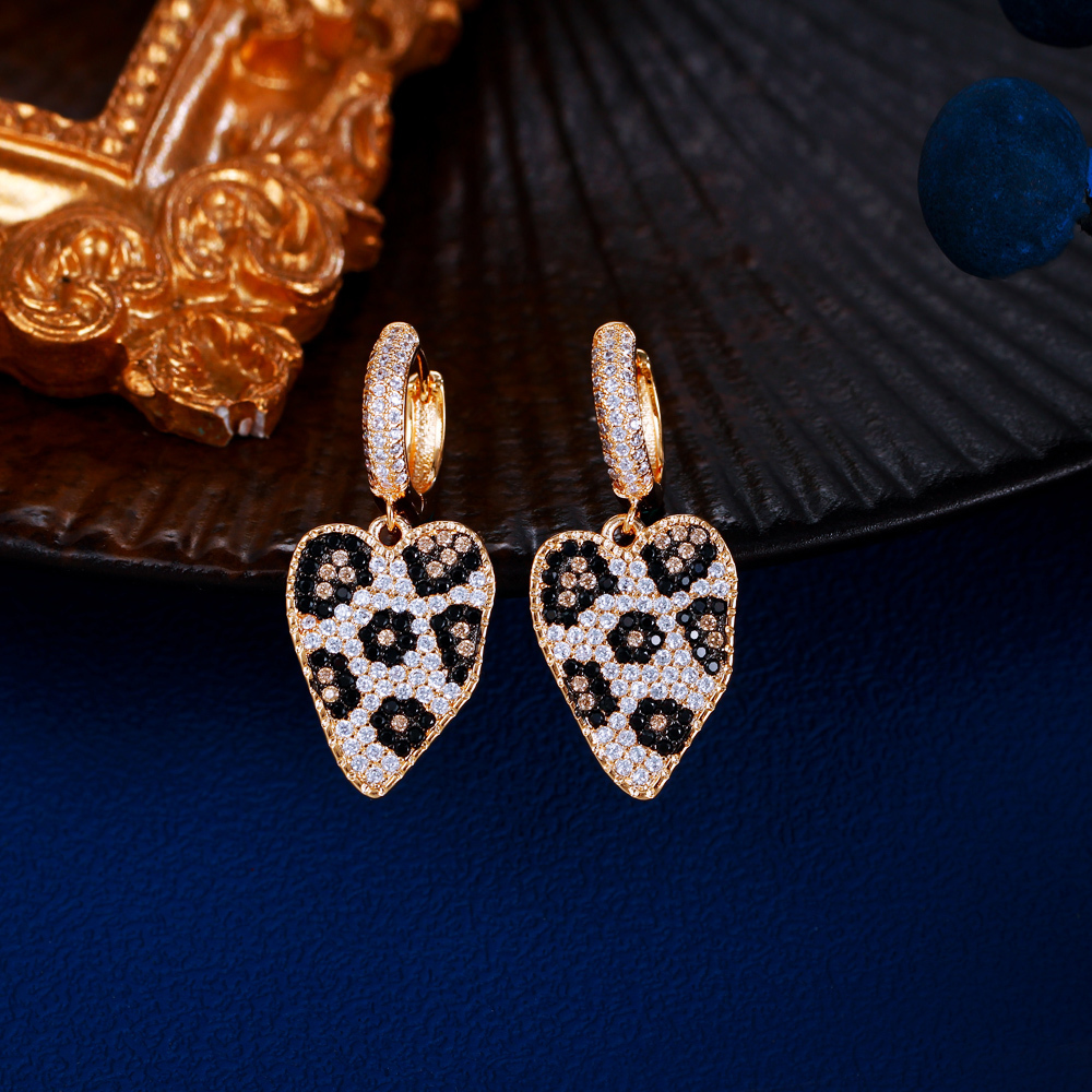 1 Pair Copper Style Earrings Fashion Champagne Russia Gold Plated Cubic Zircon Leopard Irregular Heart Earrings For Women Dating Or Daily Wear