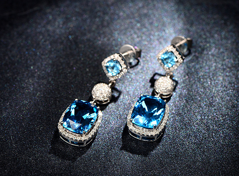 Fashion Long Simulation Aquamarine Earrings Ruby Copper Earrings