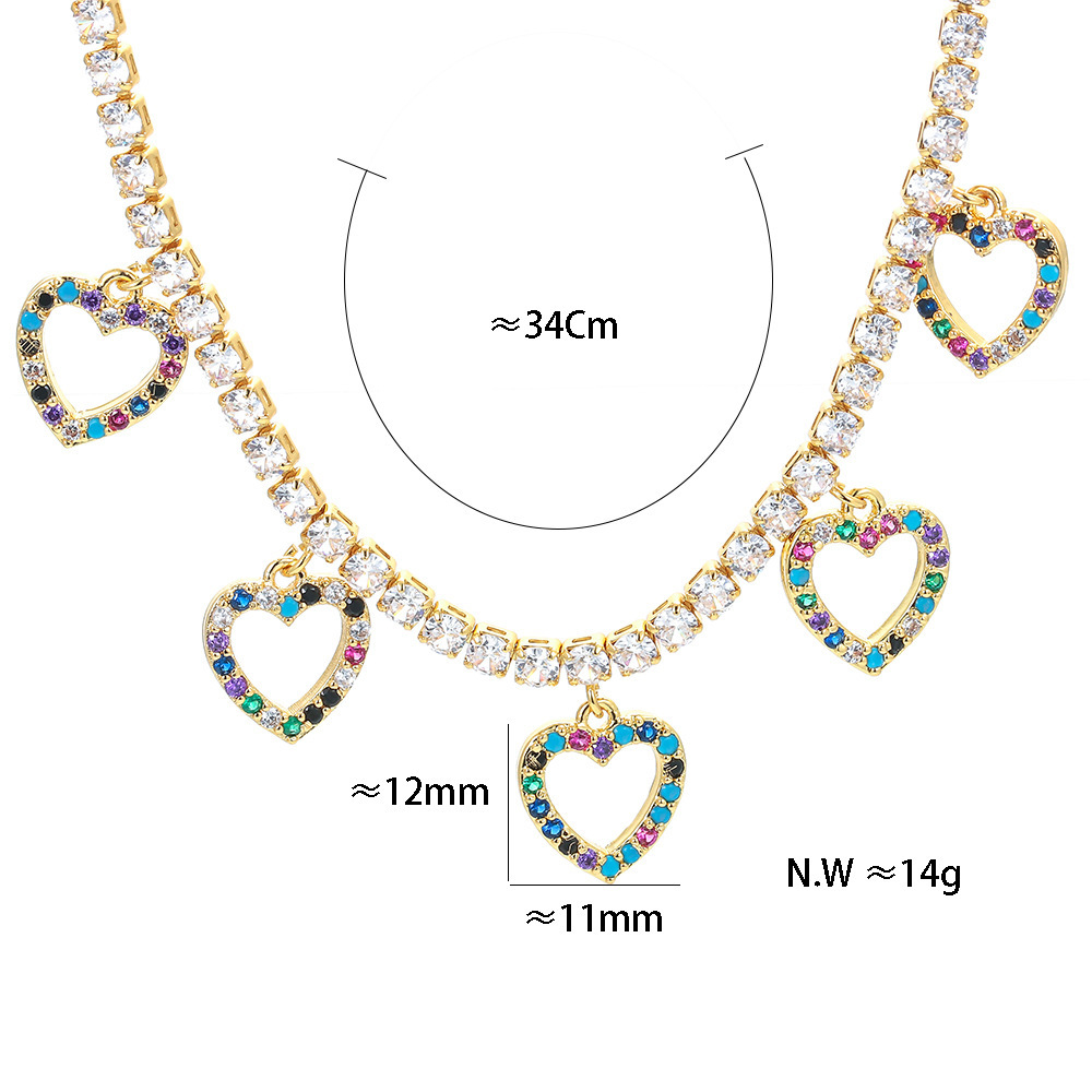 Korean Fashion Heart Pendant Necklace Female Copper Inlaid Color Zircon Clavicle Chain