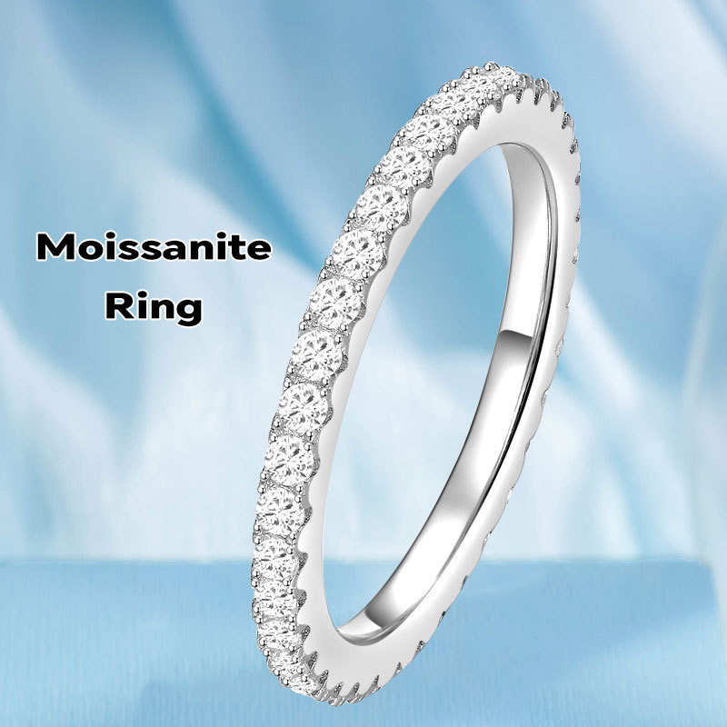 925 Sterling Silver Jewelry Radiant Moissanite Eternity Ring 925 Sterling Silver Moissanite Wedding Rings For Women Men
