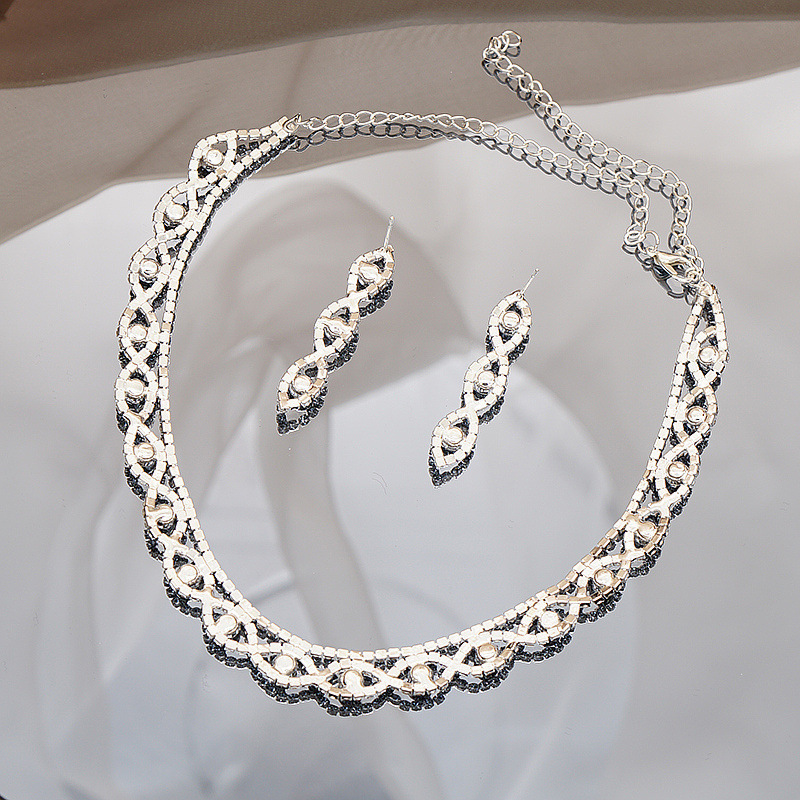 Simple Full Diamond Claw Chain Necklace And Earrings Set Bridal Wedding Accessories Multifunctional Titanium Steel Star
