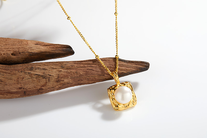 Cute Sweet Geometric Color Block Freshwater Pearl Sterling Silver Handmade Women's Necklace