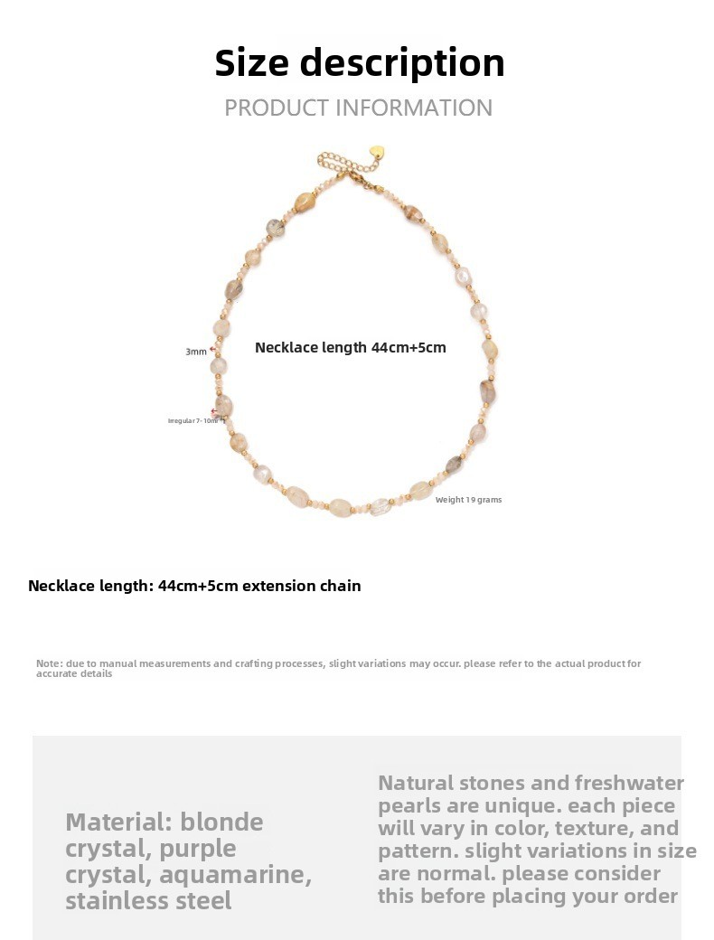 Fashionable Irregular Amethyst Hair Crystal Beaded Necklace Stainless Steel Sea Turquoise Luxury Dainty Clavicle Chain Women