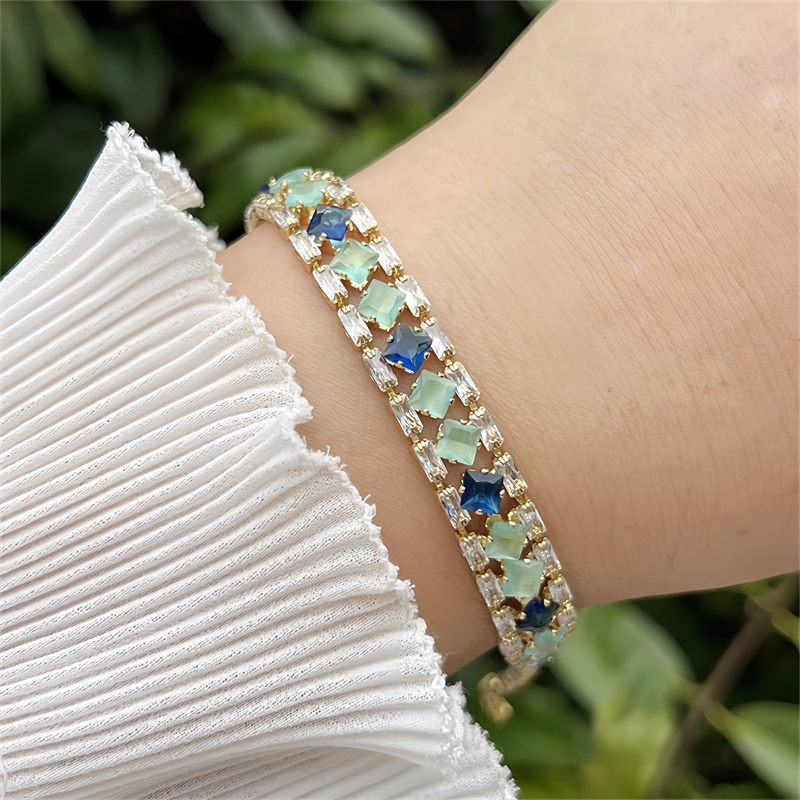 Classic Elegant Style Colorful Zircon Bracelet Fashion High-end Copper Plated 18K Gold Versatile Daily Wear Flower Vacuum Plating (Furnace)
