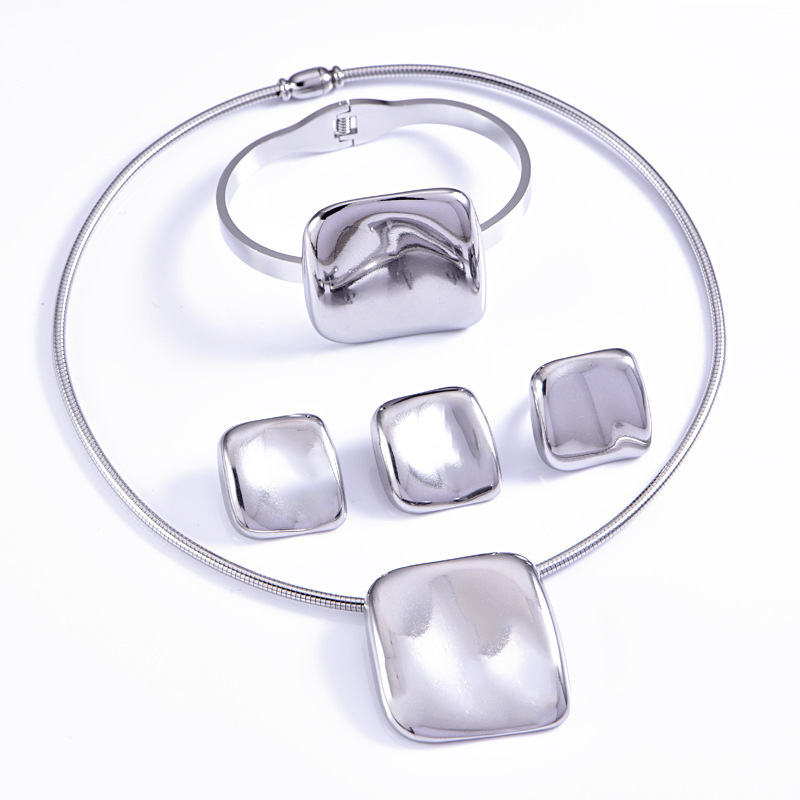 304 Stainless Steel Geometric Electroplated 18K Real Gold Plated Retro Classic Style Waterproof Non Tarnish Plating Jewelry Set