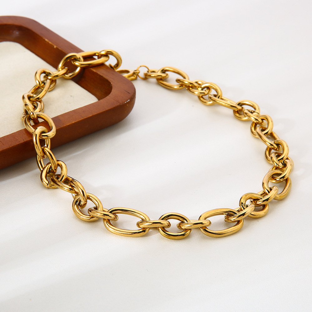 Trendy Hip Hop 18K Gold Plated Stainless Steel Cuban Link OT Buckle Necklace Clavicle Chain DIY Accessories For Women