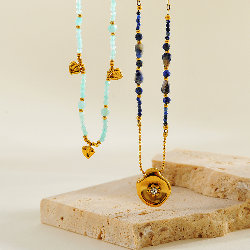 Natural Lapis Lazuli Beaded Necklace New Chinese Style High-end Sweater Chain Vintage Amethyst Autumn Winter Natural Gemstone Accessories For Women