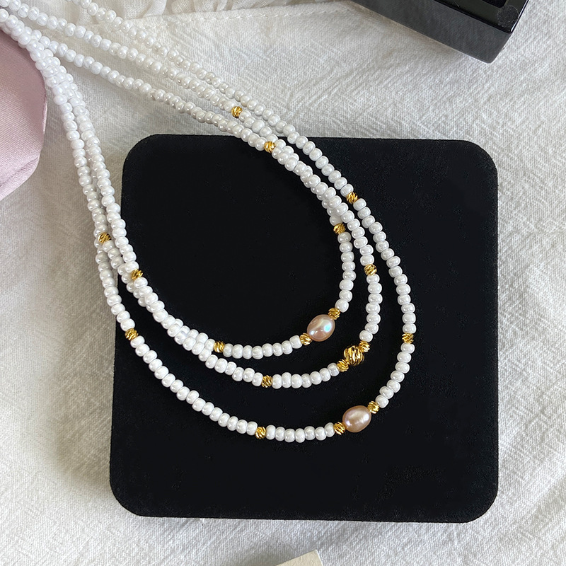Natural Pink Freshwater Pearl Beaded Necklace Bracelet Earring Set Women's French Braided Accessories Geometric Pattern Irregular Design Electroplated Copper