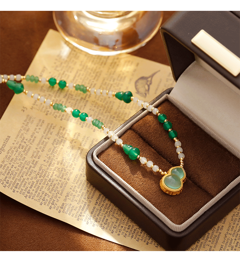 New Chinese Style Jade Agate Gourd Necklace Trendy Court Atmosphere Versatile Accessories Geometric Pattern Handmade Plating Women