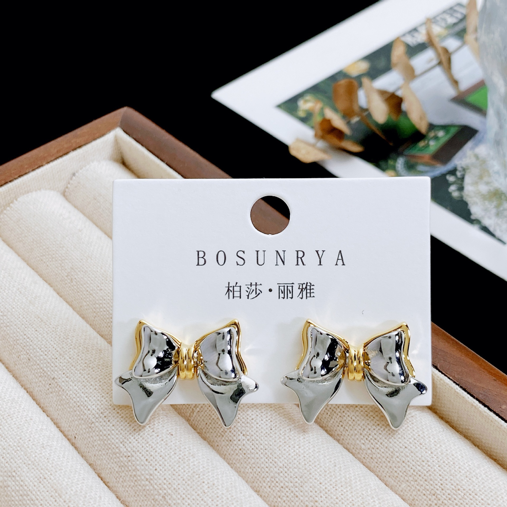 Basharly Butterfly Knot Color Collision Earrings Women's S925 Silver Needle Simple Design Sense Hoop Earrings Fashion Jewelry