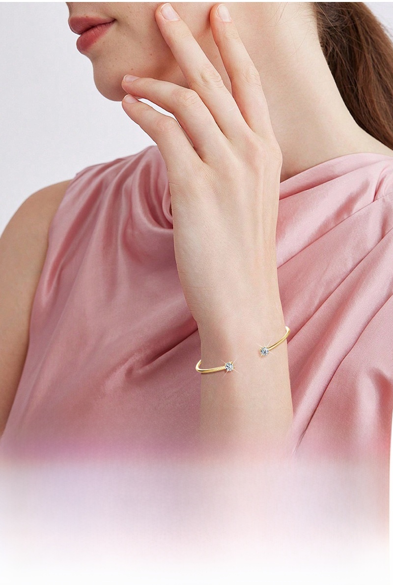 Fashion Simple Design Mozambique Stone Bracelet S925 Sterling Silver Open Bangle Doll And Zodiac Crown Pattern