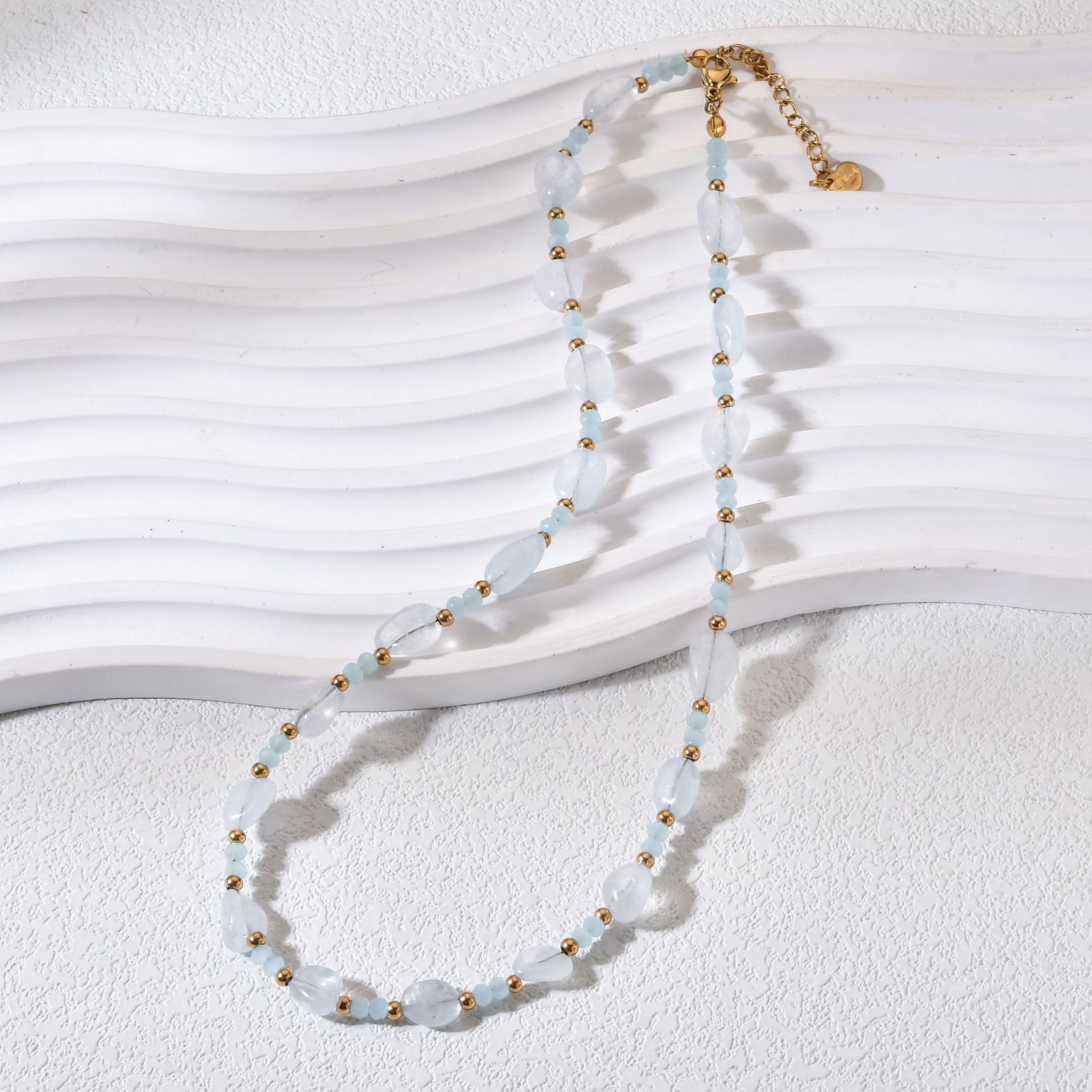 Fashionable Irregular Amethyst Hair Crystal Beaded Necklace Stainless Steel Sea Turquoise Luxury Dainty Clavicle Chain Women