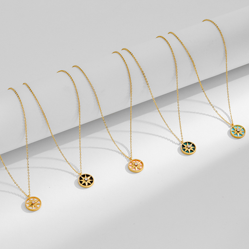 Kenge Copper Plated Real Gold Embedded Zircon Eight-Pointed Star Necklace Women Simple New Style Lockbone Chain Pendant Treatment