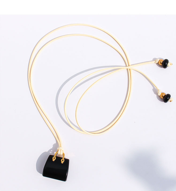 Natural Spotted Tiger Eye Stone Pendant Leather Rope Casual Long Necklace Adjustable Self-tying Sweater Chain Fashionable Ladies Holiday Style Accessories