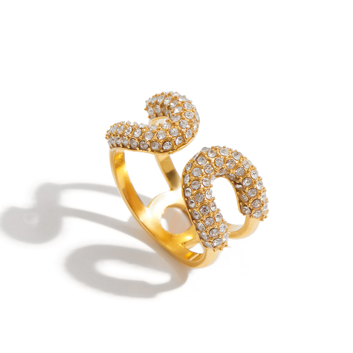 Designer Open Ring For Women 18K Gold Stainless Steel Diamond Pin Buckle Ring Adjustable Size Travel Suitable Original Design