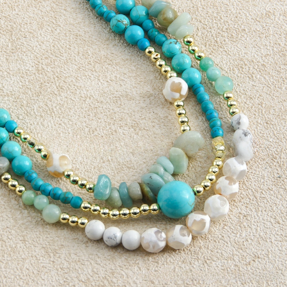 Bohemian Style Multi-layer Natural Stone Glass Bead Necklace Irregular Handmade Geometric Pattern Women's Jewelry Accessories