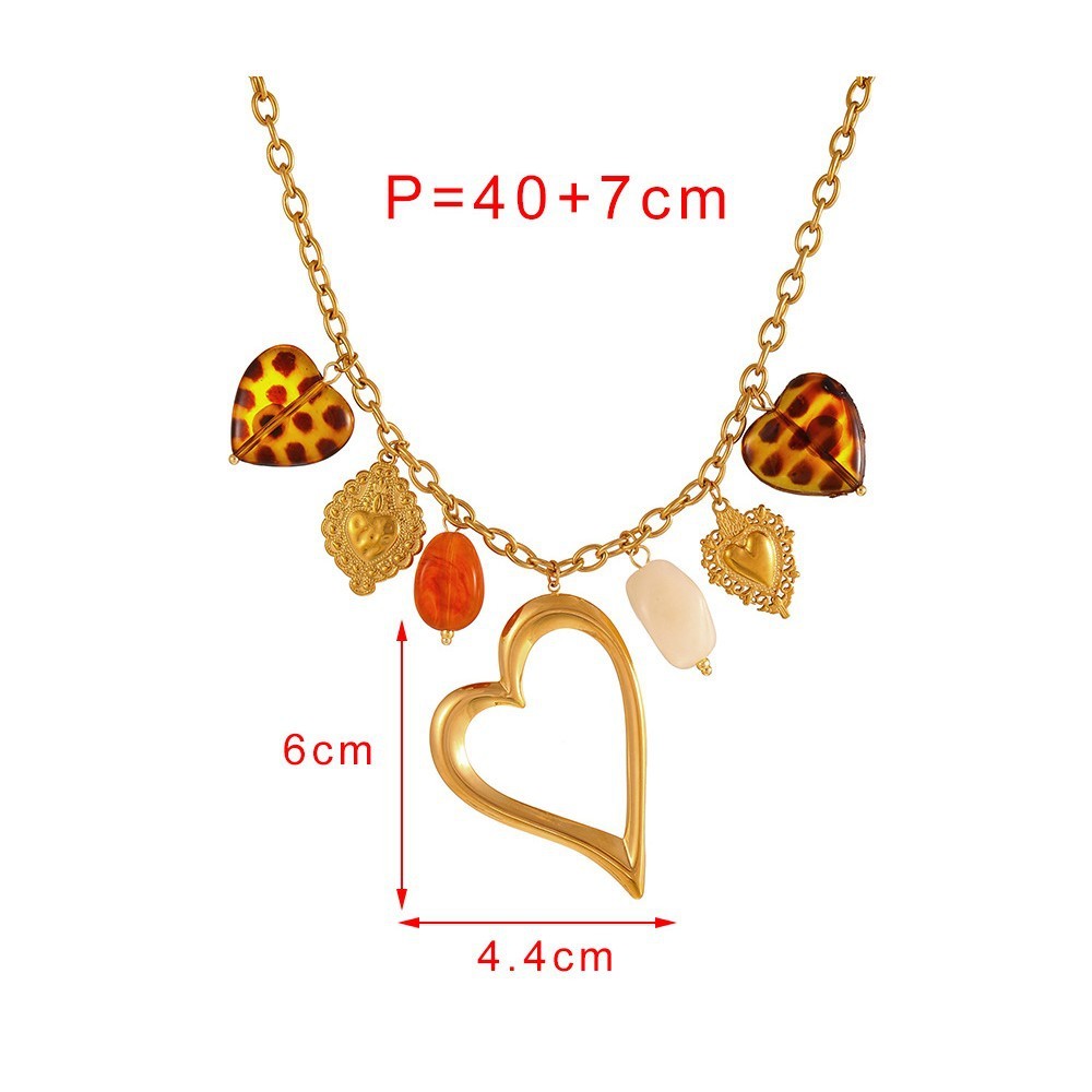 Titanium Steel Resin Pendant Necklace Couple Geometric Leopard Heart Shape Bohemian Chain Jewelry Accessories