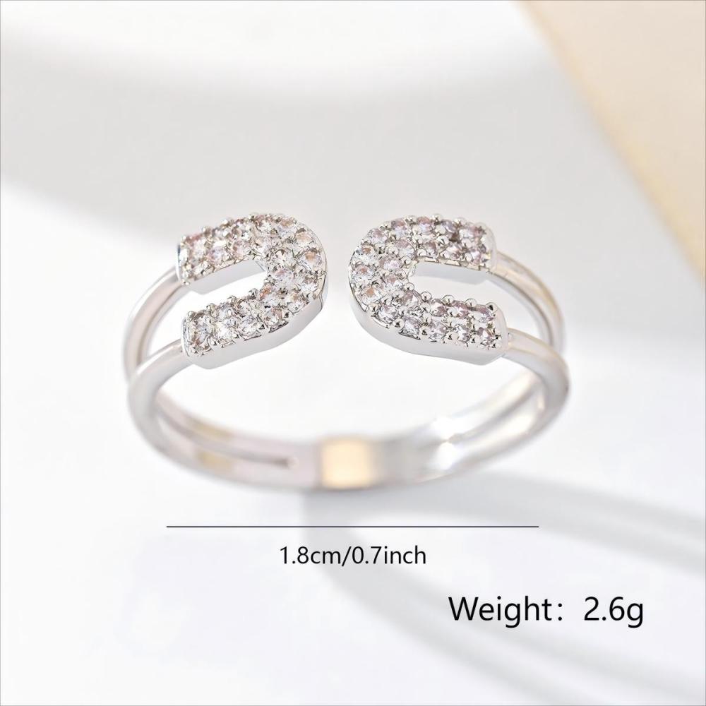 1 Piece Copper Inlaid Zircon Material Light Luxury Niche High-End U-Shaped Ring For Men And Women Party Jewelry Accessories For Adults
