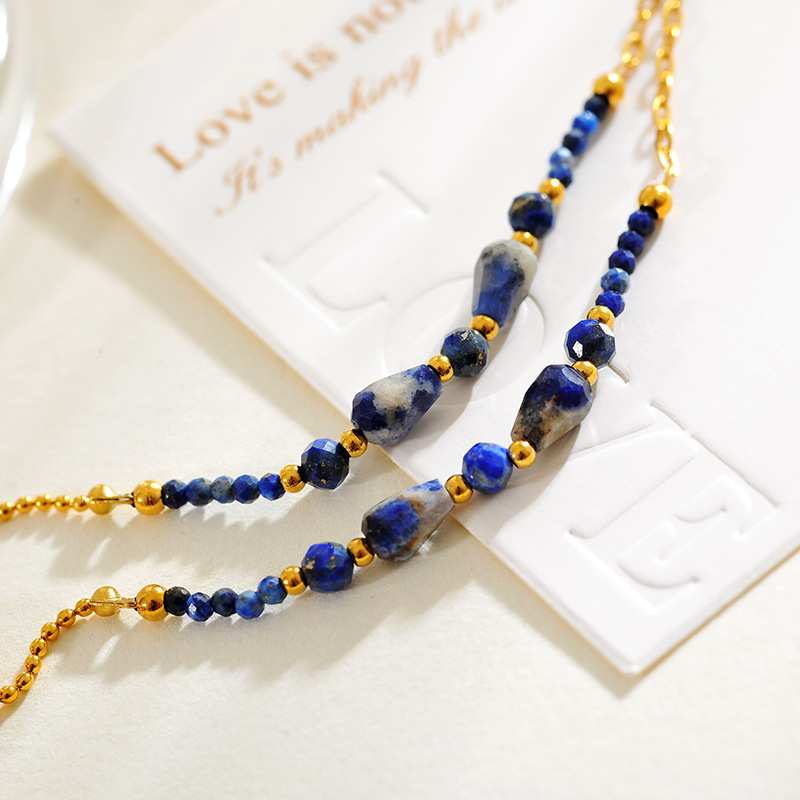 Natural Lapis Lazuli Beaded Necklace New Chinese Style High-end Sweater Chain Vintage Amethyst Autumn Winter Natural Gemstone Accessories For Women