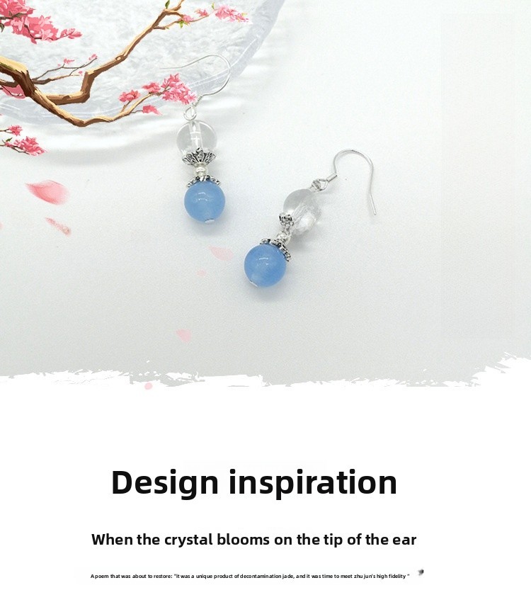 S925 Silver Blue Waterdrop Crystal Earrings Women's Hanfu Accessories Traditional Chinese Style Sweet Geometric Pattern Jewelry