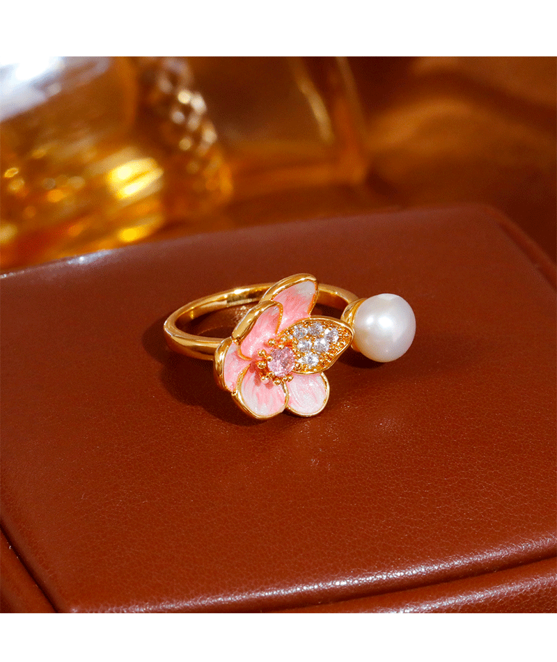 French Fairy Tale Style Floral Oil Drip Open Ring Women's Fashion Versatile Ring Bohemian Print Copper Zirconia Jewelry