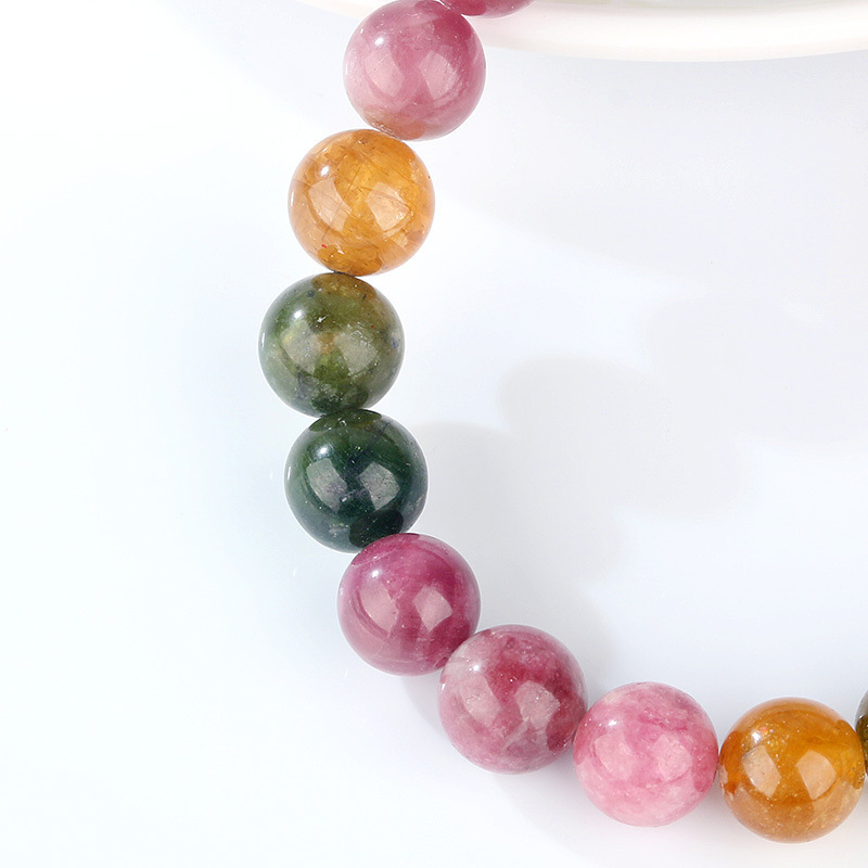 Natural Rainbow Tourmaline Bracelet Brazilian Old Mine Material Gradient Color Handmade Beads Jewelry Unisex Geometric Pattern