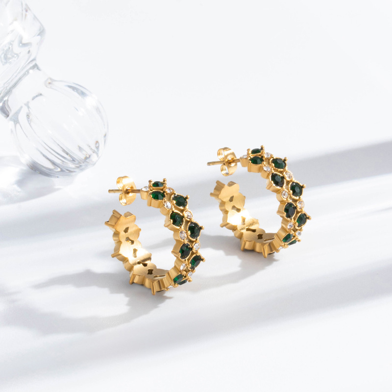 Titanium Steel C-shaped Vintage Earrings Minimalist Diamond Micro-inlaid Women's Jewelry