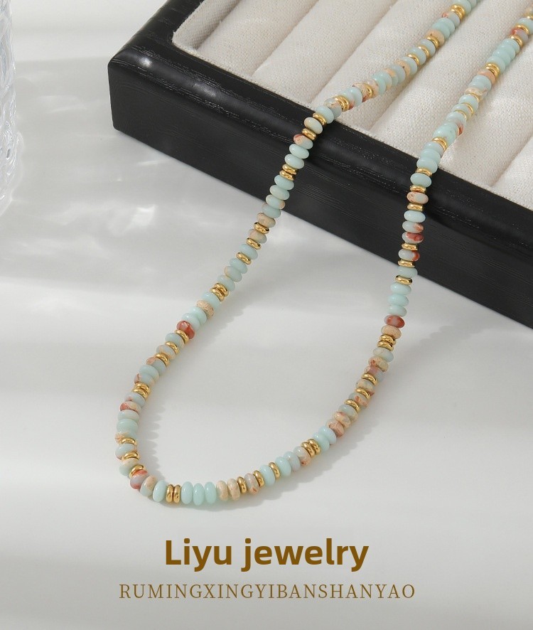 Summer New Style Women's Dopaamine Natural Stone Beaded Necklace Elegant Geometric Pattern Abacus Beads Jewelry Accessories