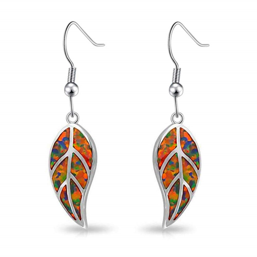 Oceanic Leaf Opal Earrings TikTok Trendy Beach Girl Sweet Style Geometric Pattern Copper Jewelry Accessories For Women