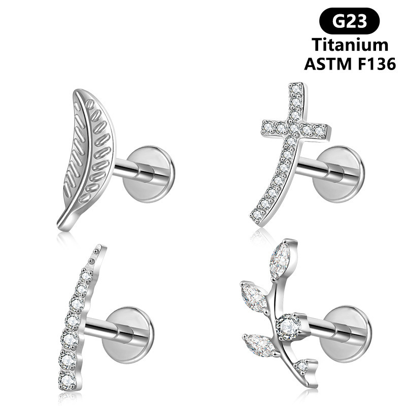 Fashion G23 Titanium Alloy Ear Lip Stud With Claw Inlaid Zircon Geometric Pattern Suitable For Men And Women Titanium Steel