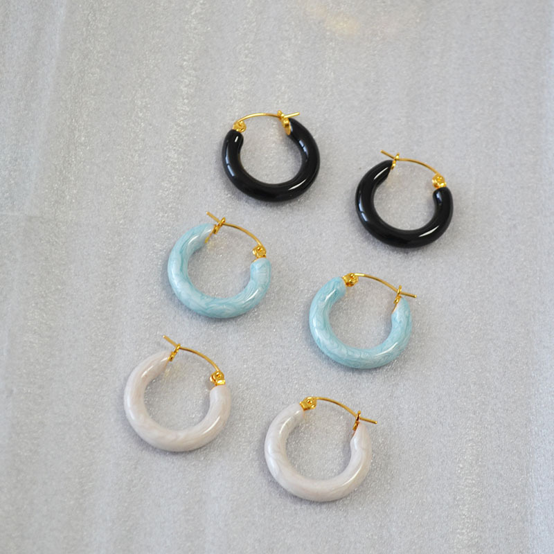 Retro Colorful Handmade Enamel Circle Earrings Women's Fashion Elegant Simple Pearl Glossy Round Shape Jewelry Accessories