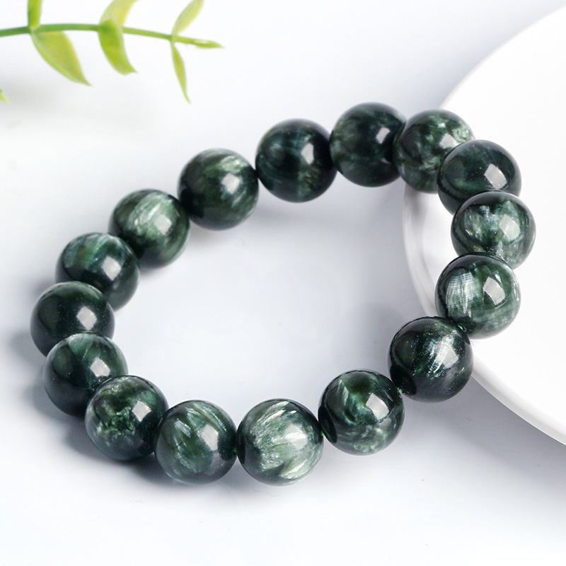 Natural Green Dragon Crystal Bracelet Collectible Grade Dark Green Dragon Crystal Attracting Pattern Green Clay Stone Unisex Jewelry
