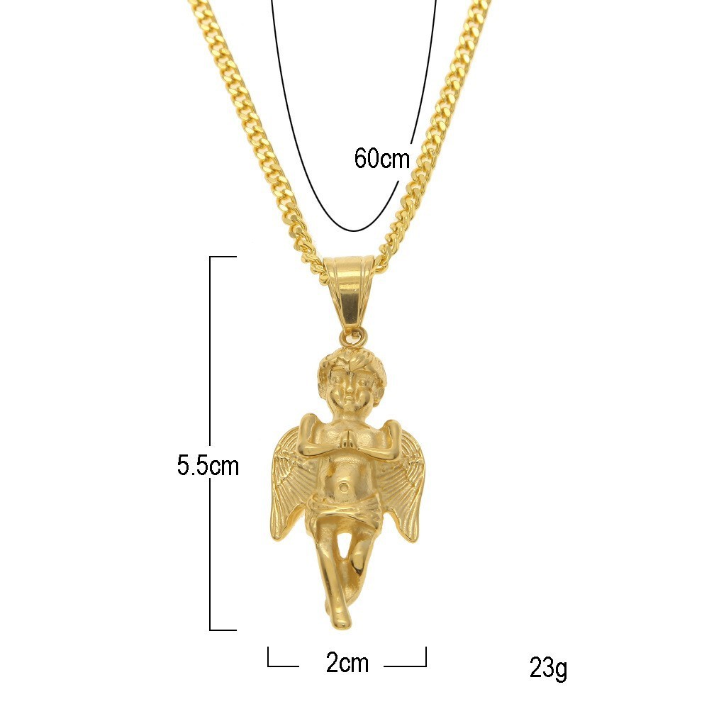 Hip-Hop Style Angel Wing Pendant Necklace Stainless Steel Gold-Plated Fashion Accessory Versatile Small Batch Trendy Jewelry Item