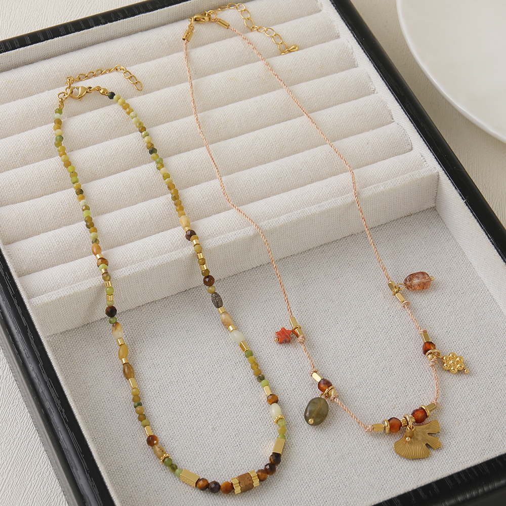 1 Natural Tigereye Beaded Necklace Vintage Ethnic Sweater Chain Suitable For Women To Wear