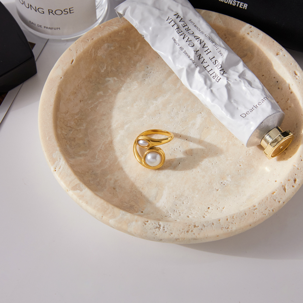 Elegant Open Ring For Ladies Resin Pearl Stainless Steel 18K Gold Vacuum Plating Pearl Pattern High Quality 304 Stainless Steel