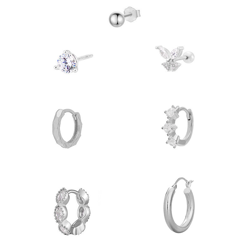 Zirconia Stud Earrings Set For Women 7-Piece Multifunctional Jewelry Accessories Geometric Pattern 24K Gold Plated