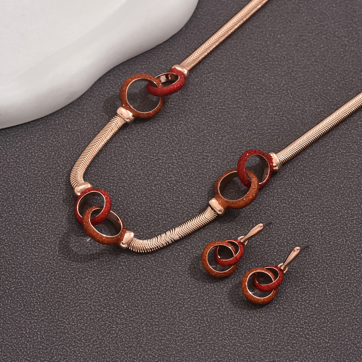 Gold Powder Necklace And Earrings Set For Women Snake Chain Color Retention Jewelry Set Popular  Styles
