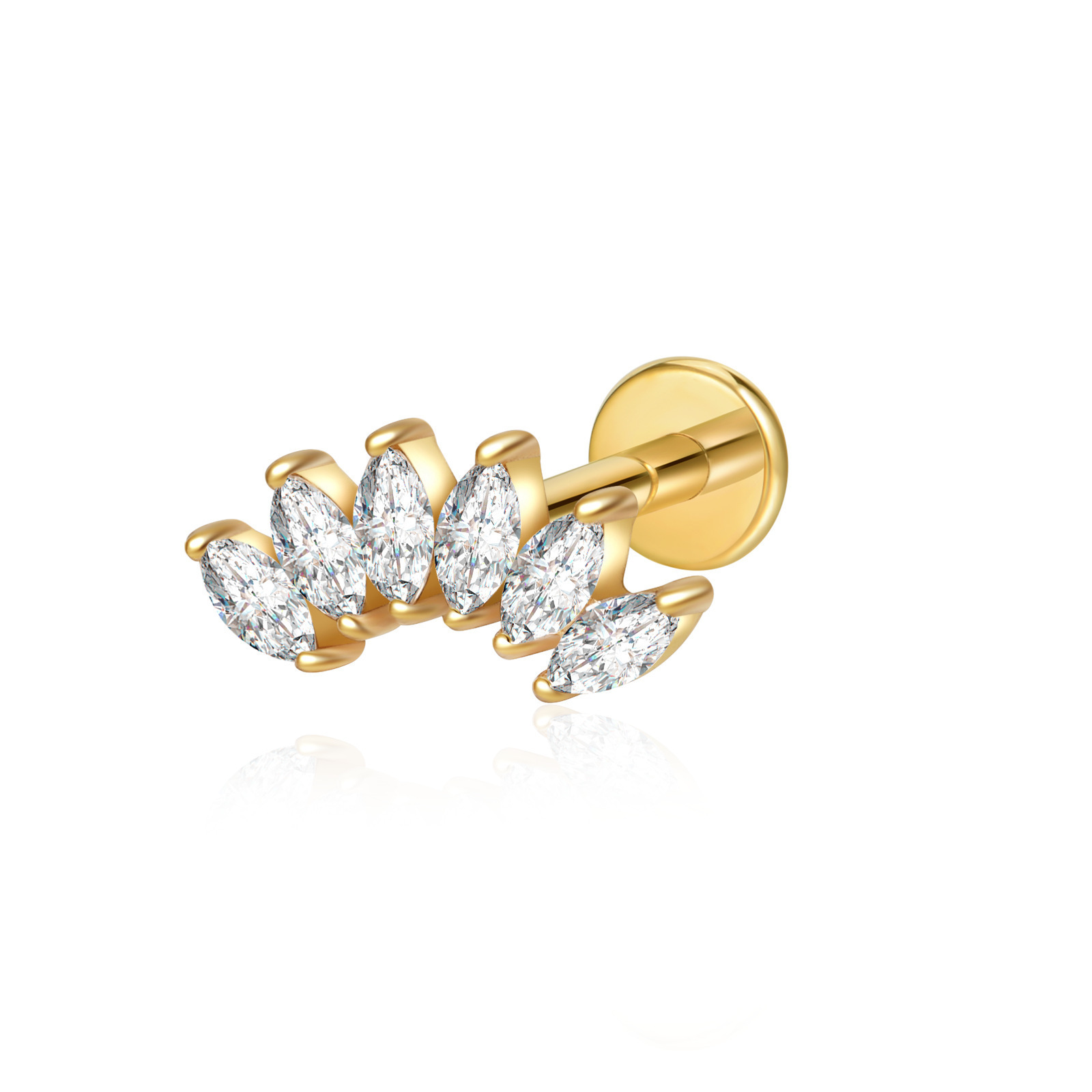 Geometric Pattern Titanium Alloy G23 Ear Studs Bone Studs Inlaid With Horse Eye Zirconia Inner Teeth Lip Studs Popular In Fashion Jewelry