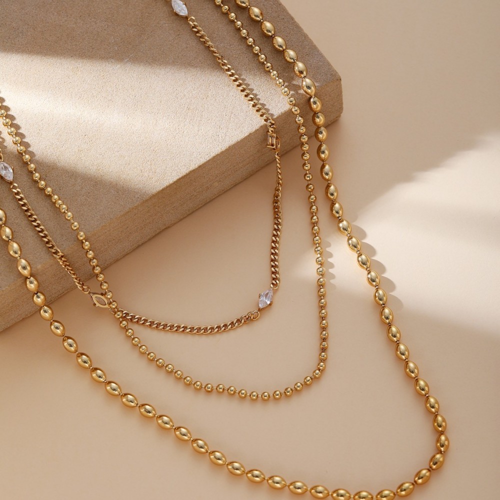 Fashion Layered Zircon Necklace For Women Stainless Steel Round Chain Ring Jewelry Accessories Suitable For Commuting And Parties