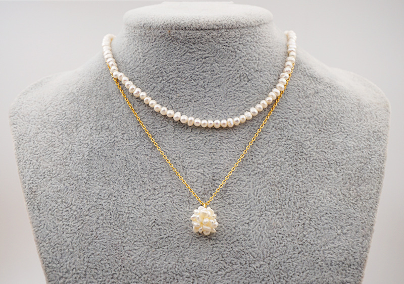 Two-layer Freshwater Pearl Necklace Simple Pearl Ball Collarbone Chain Vintage Accessories Geometric Wedding Jewelry Suitable For Women