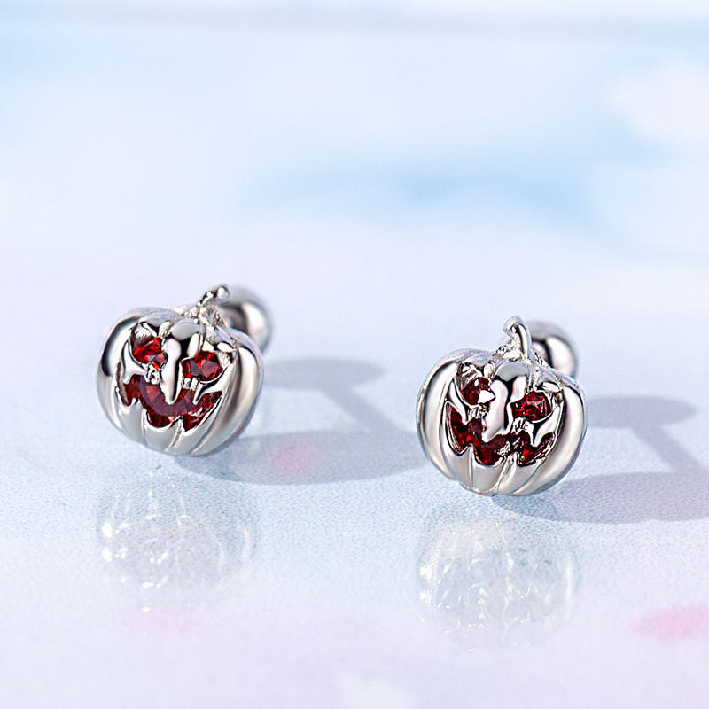 Silver Crystal Halloween Pumpkin Skull Earrings S925 Pure Silver Trendy Personalized New Style Fashion Jewelry Accessories