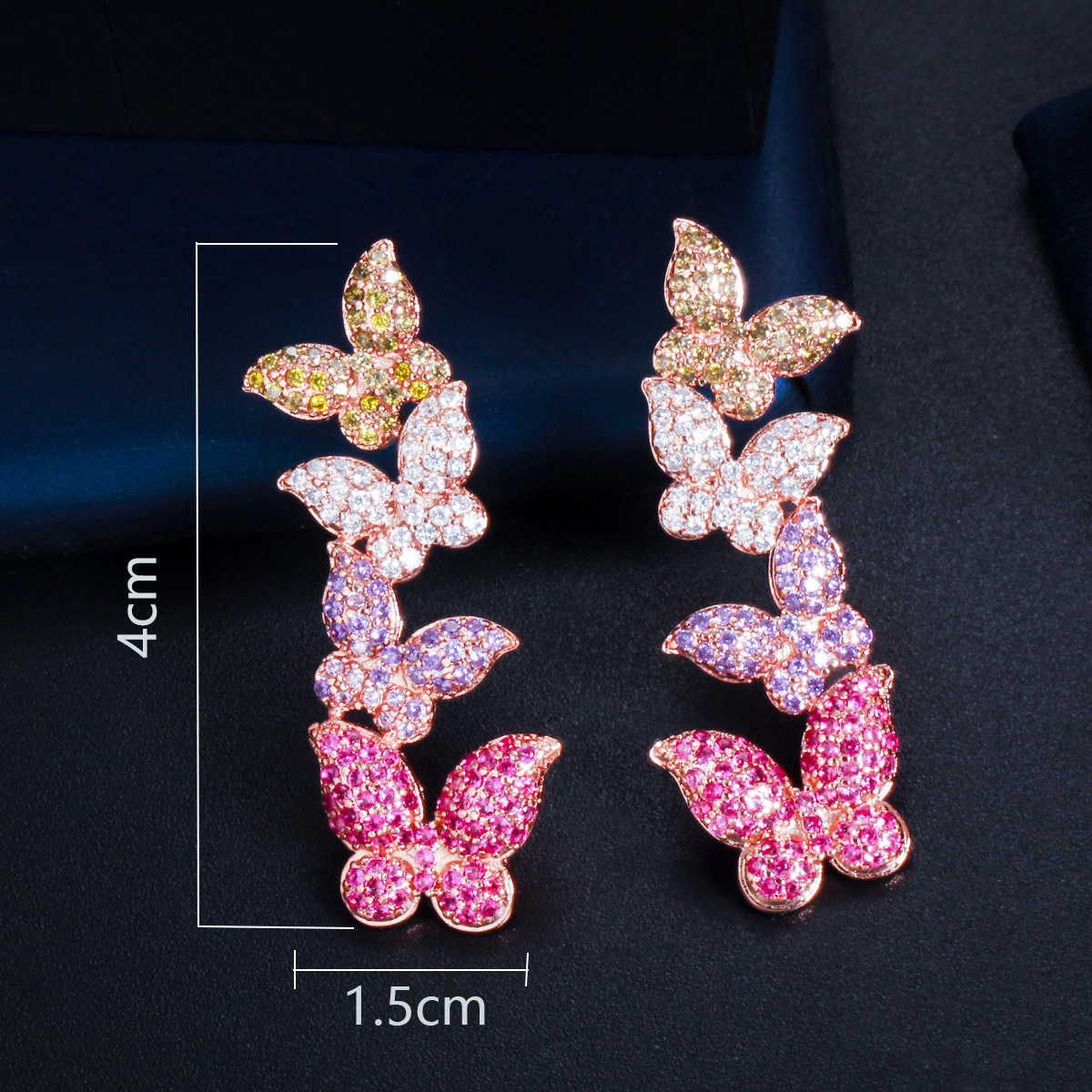 Copper Butterfly Electroplating Zircon Rhodium Plated Elegant Classic Style Plating Inlay Drop Earrings