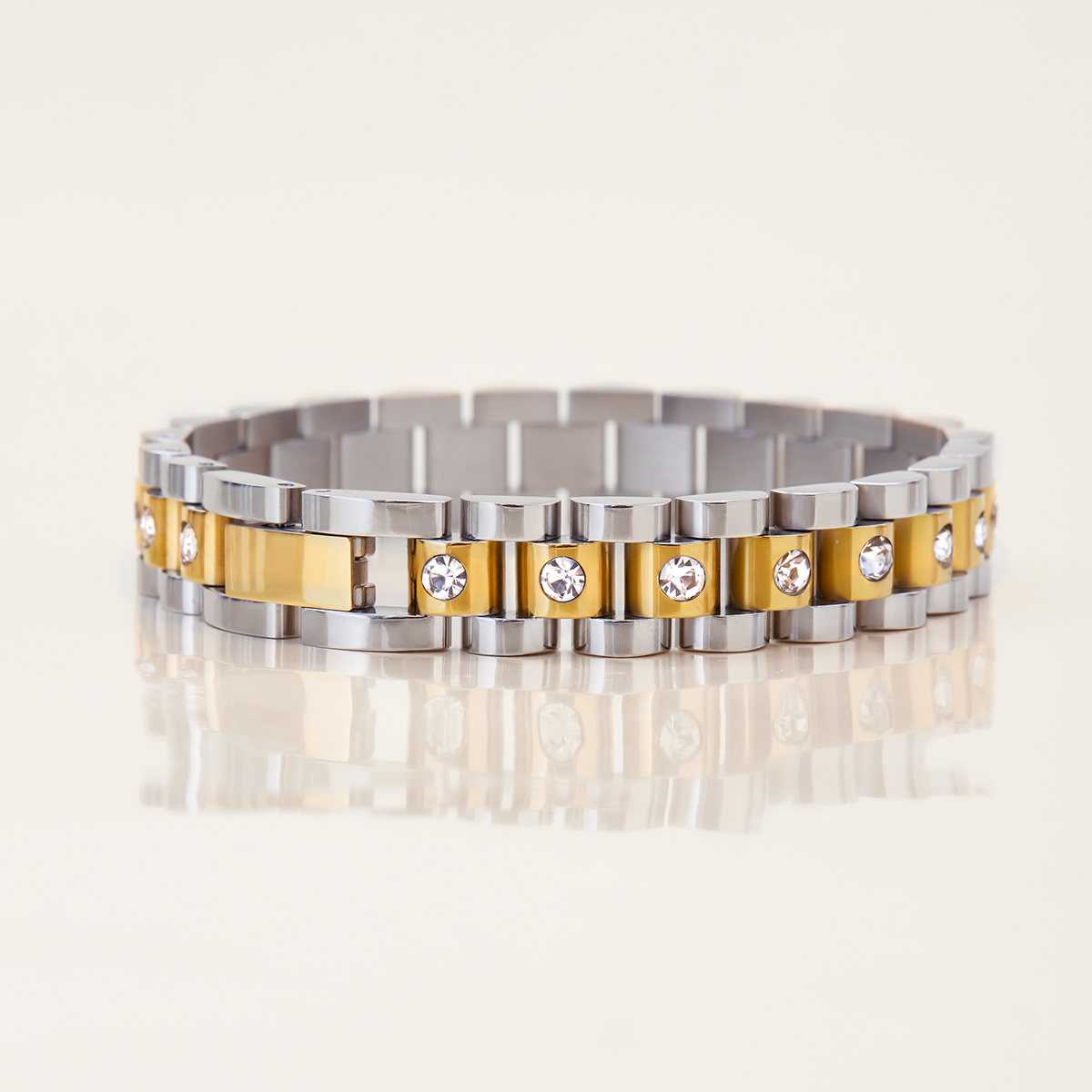 304 Stainless Steel Geometric PVD Coated Real Gold Plated Classic Style Waterproof Non Tarnish Surgical Steel Watch Chain Snap Button Bracelets