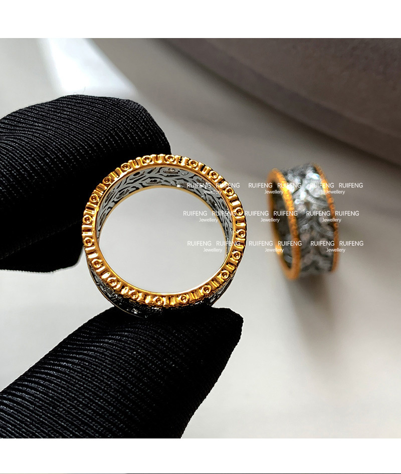 New Chinese Style Tang Pattern Grass Ring Women's Luxury Sensation Diamond Embedded Index Finger Ring French Vintage Band