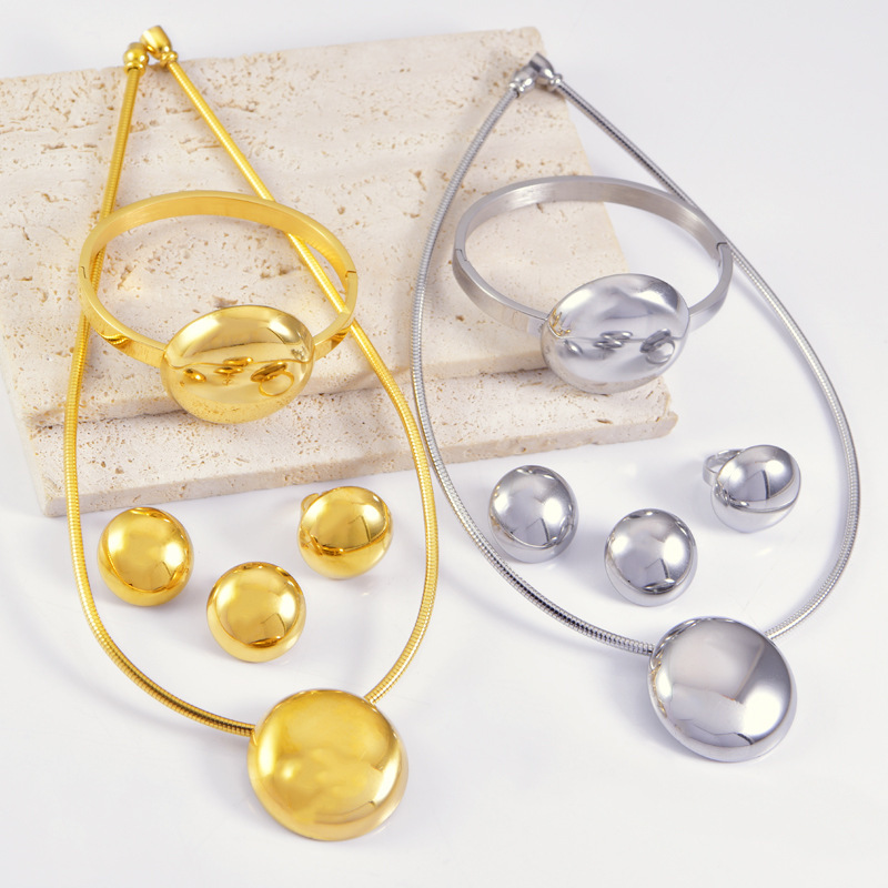 304 Stainless Steel Round Electroplated 18K Real Gold Plated Classic Style Waterproof Non Tarnish Round Jewelry Set