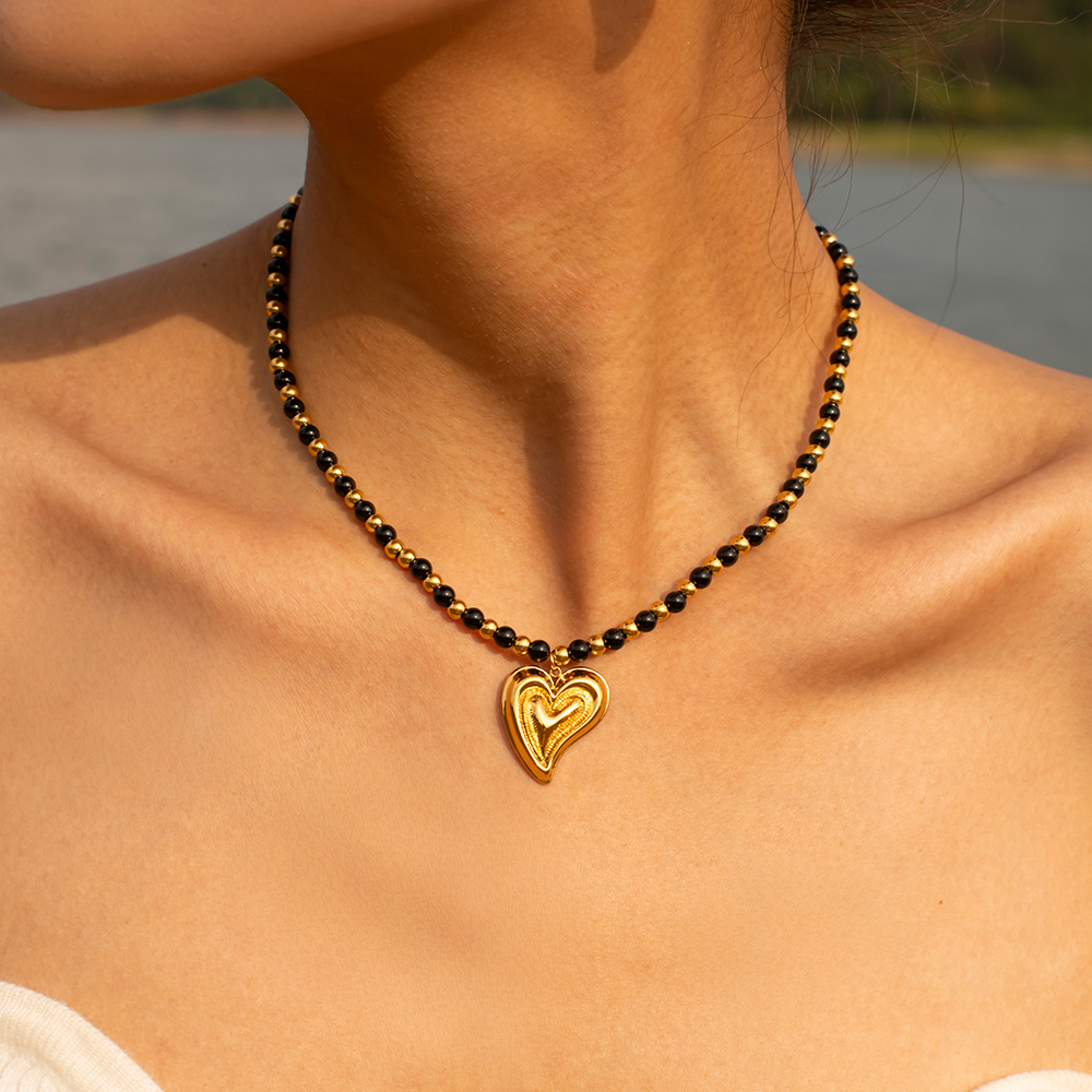 Wholesale Jewelry Classic Style Commute Heart Shape Stainless Steel Beaded Plating Pendant Necklace