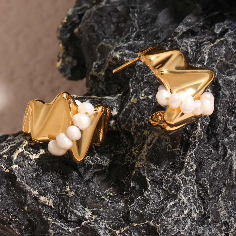 304 Stainless Steel Irregular PVD Coated Stone-Free 18K Gold Plated Real Gold Plated 18K Gold Vintage Style Simple Style Classic Style Waterproof Non Tarnish Plating White Gold Ear Studs