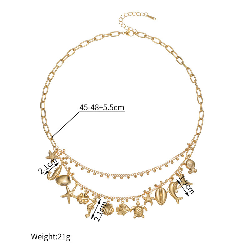 Women Stainless Steel Double Layer Tassel Necklace 18K Gold Starfish Pendant Sweater Chain Jewelry Accessories